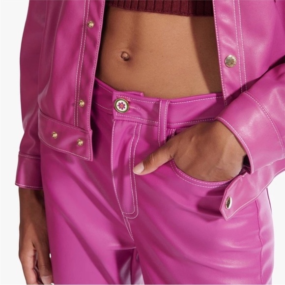 Staud Eli Faux Leather Pants In Pink Fuchsia NWT - Picture 3 of 15